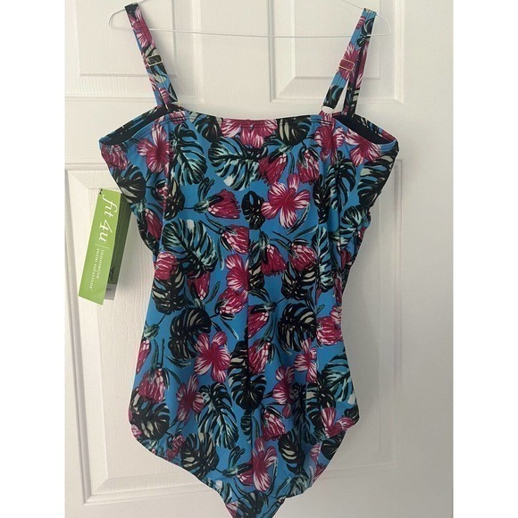 Fit 4 U V-Neck One-Piece AMulticolor Tropical Swimsuit Sz 24W NWT - Picture 3 of 4
